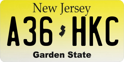 NJ license plate A36HKC