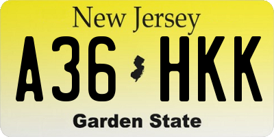 NJ license plate A36HKK