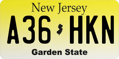 NJ license plate A36HKN