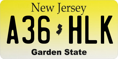 NJ license plate A36HLK