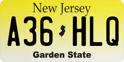NJ license plate A36HLQ
