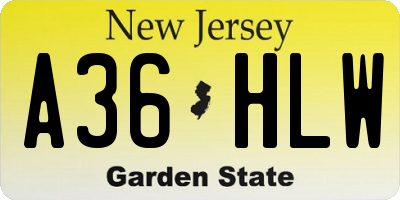 NJ license plate A36HLW