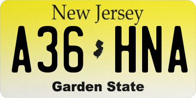 NJ license plate A36HNA