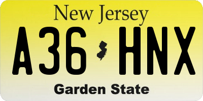 NJ license plate A36HNX