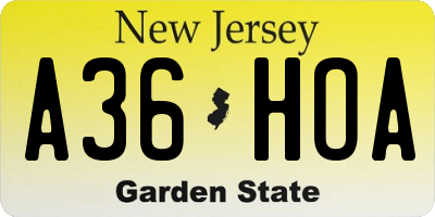 NJ license plate A36HOA
