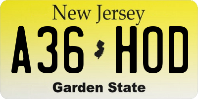 NJ license plate A36HOD