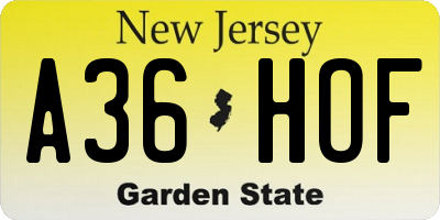 NJ license plate A36HOF