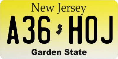 NJ license plate A36HOJ