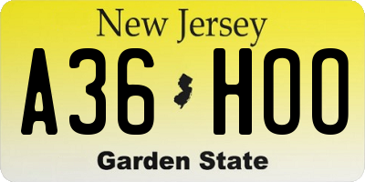 NJ license plate A36HOO