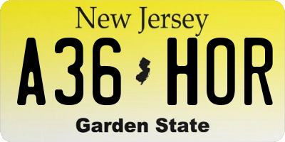 NJ license plate A36HOR