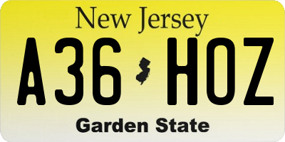 NJ license plate A36HOZ