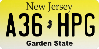 NJ license plate A36HPG