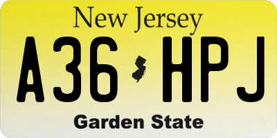 NJ license plate A36HPJ