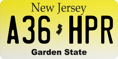 NJ license plate A36HPR