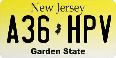 NJ license plate A36HPV