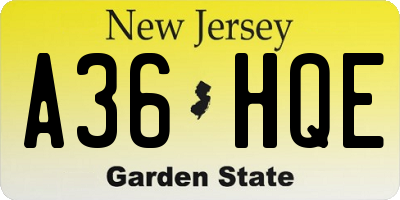 NJ license plate A36HQE