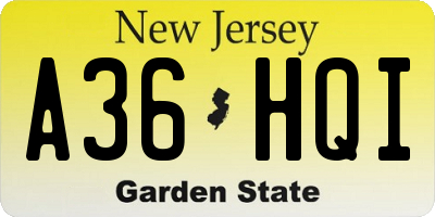 NJ license plate A36HQI