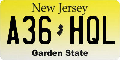 NJ license plate A36HQL