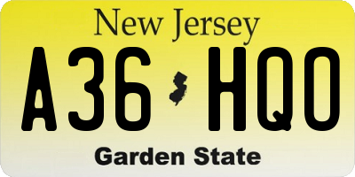 NJ license plate A36HQO