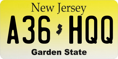 NJ license plate A36HQQ