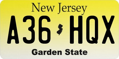 NJ license plate A36HQX