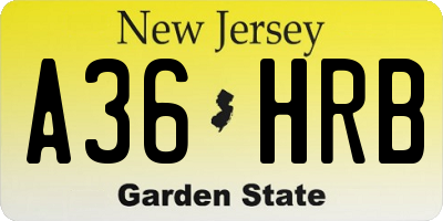 NJ license plate A36HRB