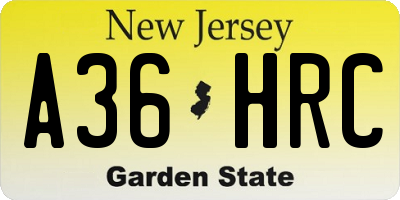 NJ license plate A36HRC