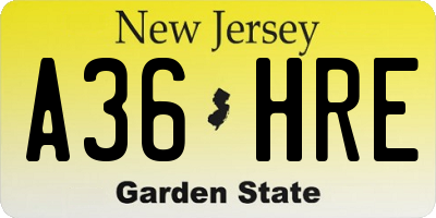 NJ license plate A36HRE