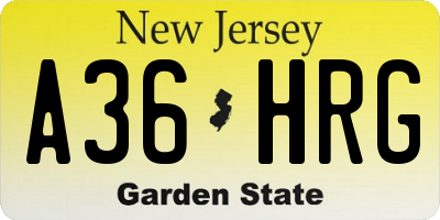 NJ license plate A36HRG