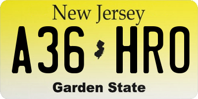 NJ license plate A36HRO