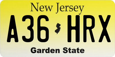 NJ license plate A36HRX