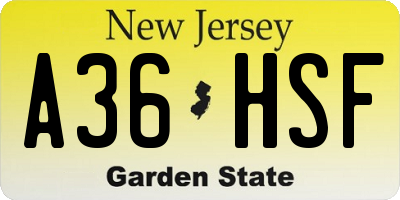 NJ license plate A36HSF