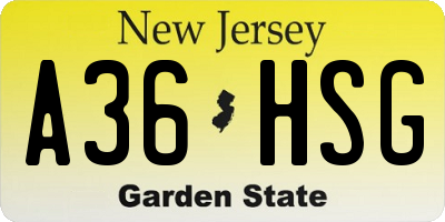 NJ license plate A36HSG