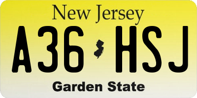 NJ license plate A36HSJ