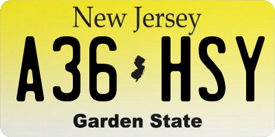 NJ license plate A36HSY