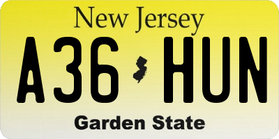 NJ license plate A36HUN