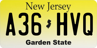NJ license plate A36HVQ