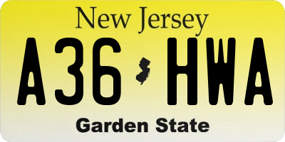 NJ license plate A36HWA