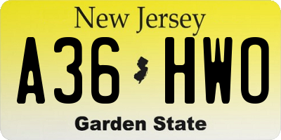 NJ license plate A36HWO