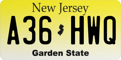 NJ license plate A36HWQ