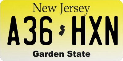 NJ license plate A36HXN