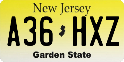 NJ license plate A36HXZ