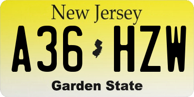 NJ license plate A36HZW