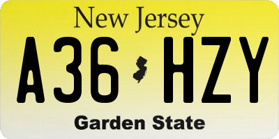NJ license plate A36HZY