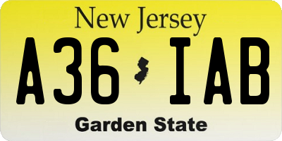 NJ license plate A36IAB