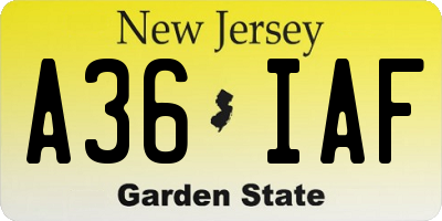 NJ license plate A36IAF