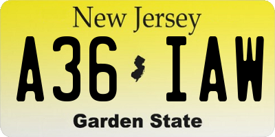 NJ license plate A36IAW