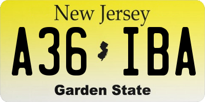 NJ license plate A36IBA