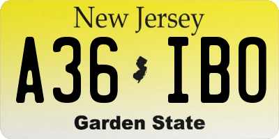NJ license plate A36IBO