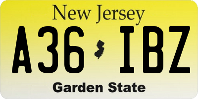 NJ license plate A36IBZ